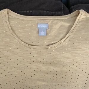 Chico's Beige and Gold Dot Short Sleeve Top